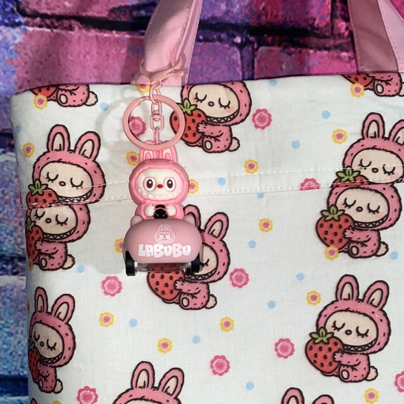 Handmade- Labubu Inspired Lychee Print Tote Bag w Bag Charm - Picture 3 of 6